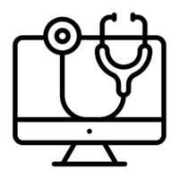 Stethoscope inside monitor, online check up icon vector