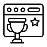 Trophy on web page, web award icon vector