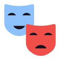 Face masks, theme party icon in flat vector design