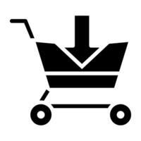 Add to cart icon, solid design of trolley with downward arrow vector