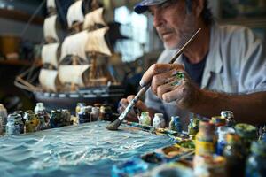 AI generated An artist paints with brushes in a studio, world art day photography photo