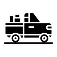 Icon of pickup truck, filled design vector