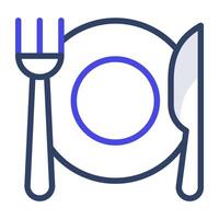 Fork and spoon with plate, dine in icon vector