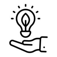 Light bulb on hand, idea care icon vector