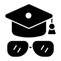 Academic cap with glasses, educational accessory icon vector