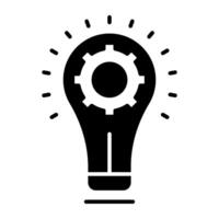 Gear inside light bulb, idea generation icon vector