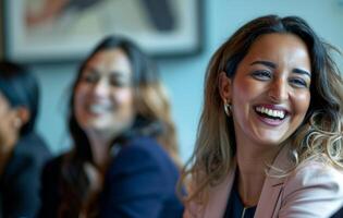 AI generated Women smiling in a business meeting, labour day picture photo