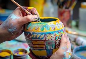 AI generated Person painting in a pot, world art day image photo