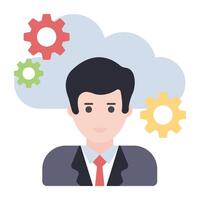 Gears with cloud and avatar, icon of cloud manager vector