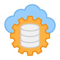 Cloud with gear and database, cloud data management vector