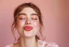 AI generated A smiling young woman makin a kiss with her lips in a photo, pure connection photo