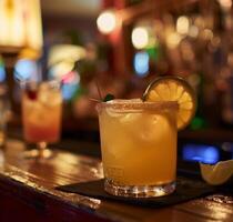 AI generated A photo of cocktail drinks on a bar counter, mexican food stock photo