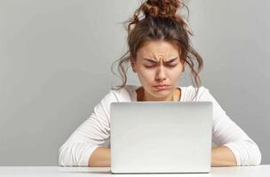 AI generated Woman stressed looking at laptop screen, labour day image photo