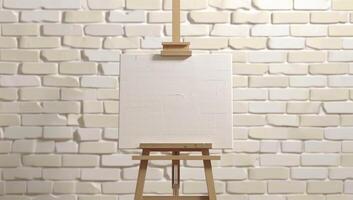 AI generated Easel in front of white brick wall, world art day photography photo