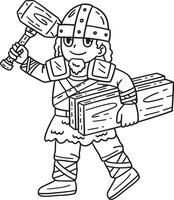 Viking with Wood Planks Isolated Coloring Page vector