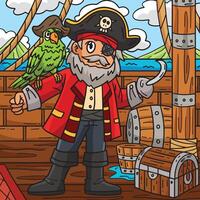 pirata capitán con loro de colores dibujos animados vector