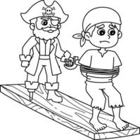 Pirate Walking the Plank Isolated Coloring Page vector