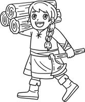 Viking with an Axe and Wood Isolated Coloring Page vector