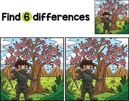 Ninja under the Sakura Tree Find The Differences vector