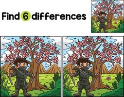 Ninja under the Sakura Tree Find The Differences vector