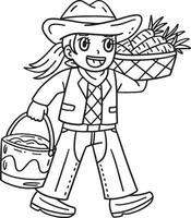 Cowgirl with Carrots and Bucket of Water Isolated vector