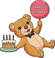 Happy Birthday Teddy Bear Cartoon Colored Clipart vector