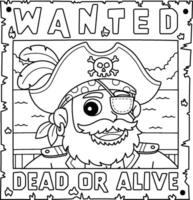 Pirate Wanted Poster Isolated Coloring Page vector