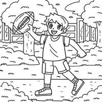 americano chico jugando fútbol americano colorante página vector