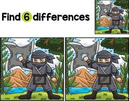 Ninja with Huge Shuriken Find The Differences vector