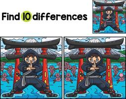 Ninja Standing in a Torii Find The Differences vector