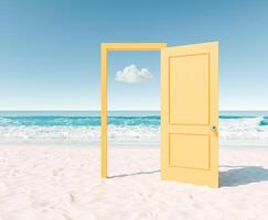 Minimalist Open Door to Sandy Beach and Turquoise Sea photo