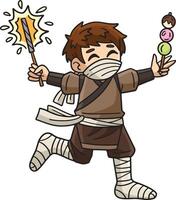 Ninja with Sparklers and a Dango Cartoon Clipart vector