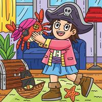 Child with a Pirate Crab Toy Colored Cartoon vector