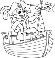 Pirate on a Boat Isolated Coloring Page for Kids vector