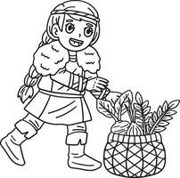Viking with Basket of Harvest Isolated Coloring vector