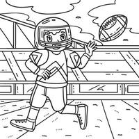 American Player Catching Football Coloring Page vector