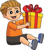 Boy with a Birthday Present Cartoon Clipart vector