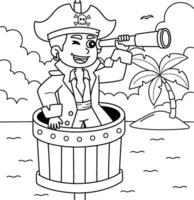 Pirate with Telescope Coloring Page for Kids vector