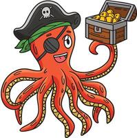 Pirate Octopus Holding Chest Cartoon Clipart vector