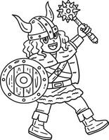 Viking with Mace and Shield Isolated Coloring Page vector