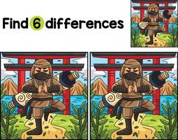 Ninja with a Scroll on Back Find The Differences vector