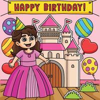 Happy Birthday Princess Colored Cartoon vector