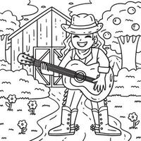 Cowgirl Playing Guitar Coloring Page for Kids vector