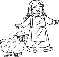 Viking Child with Sheep Isolated Coloring Page vector