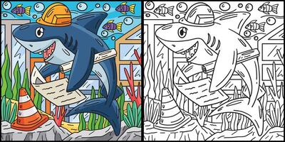 Engineer Shark Coloring Page Colored Illustration vector