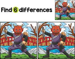 Ninja Wearing Oni Mask Find The Differences vector