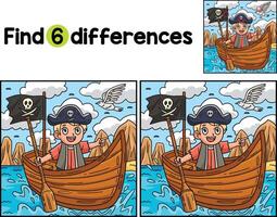 Pirate in a Rowboat Find The Differences vector