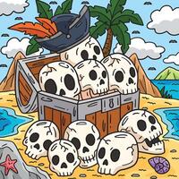 Pirate Chest with Skulls Colored Cartoon vector