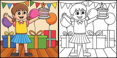 niña participación contento cumpleaños pastel ilustración vector