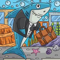 Shark in a Business Suit Colored Cartoon vector